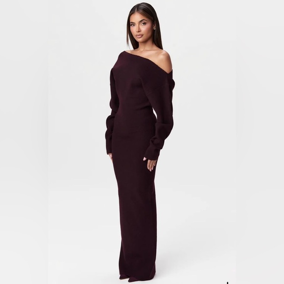 naked wardrobe Dresses & Skirts - Naked Wardrobe Knit Off-Shoulder Sweater Maxi Dress